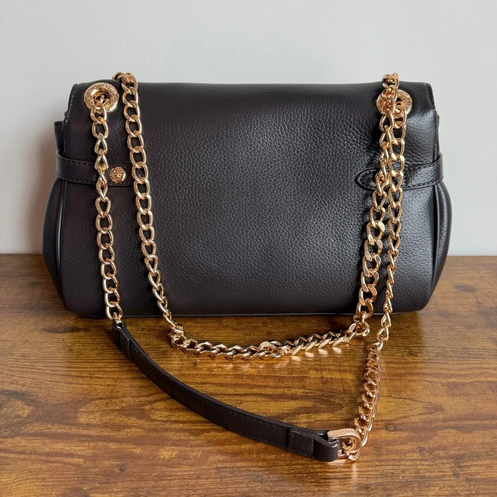 New Juicy Couture The Glam Juicy Brown Shoulder Crossbody Handbag Gold Charm